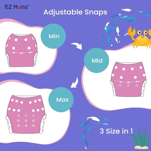 Vista 6 de EZ Moms Baby Swim Essentials Bundle - 2 Pack Reusable Swim Diapers and 2 Pack Toddler Arm Floaties (30150 LBS) Set, Large Size Snap Adjustable
