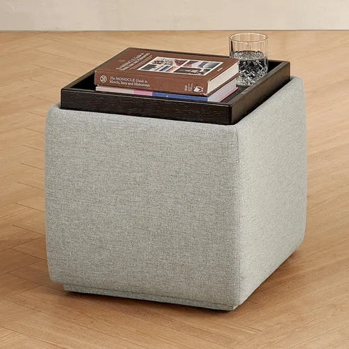 Vista 10 de mopio Levi - Otomana de almacenamiento con bandeja reversible, mesa de centro cuadrada tipo baúl moderna, otomana de taburetes tapizados
