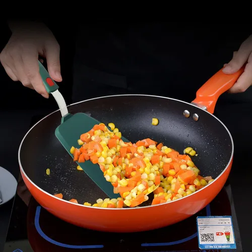 Vista 5 de Juego de 2 espátulas de silicona para utensilios de cocina antiadherentes, espátulas redondas de ángulo ranurado para panqueques de 600 °F