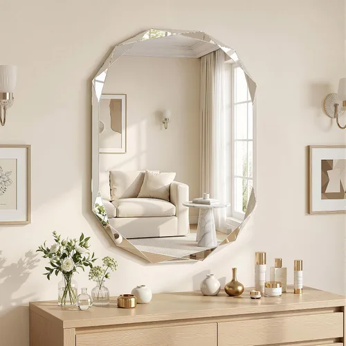 Vista 10 de Suidia Espejo de baño, espejo de pared de 20 x 20 pulgadas, espejo de baño sin marco con borde biselado para dormitorio, sala de estar, entrada
