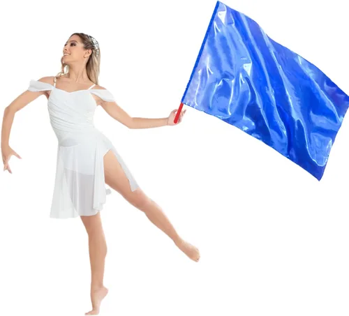Vista 13 de Bandera de adoración con varilla escalable, bandera rectangular de poliéster de 45 pulgadas para danza al aire libre, banderas de baile de alabanza