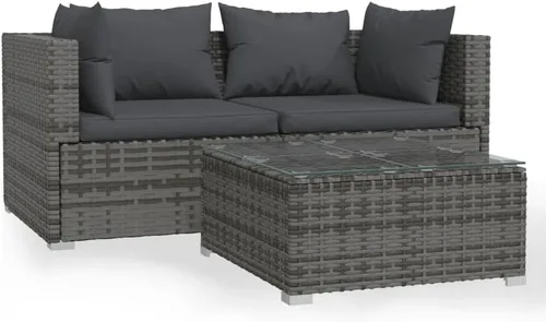Vista 9 de 3-Seater Outdoor Rattan Sofa with Green Cushions, Brown PE Rattan Modular Design with Steel Frame, Five Back Pillows and Flat Surface for Drinks