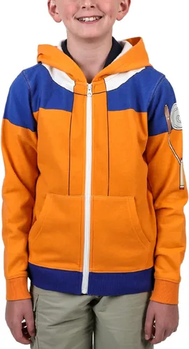 Vista 4 de Bioworld Naruto Uzumaki Naruto Cosplay - Sudadera con capucha con cremallera para niños, Multicolor