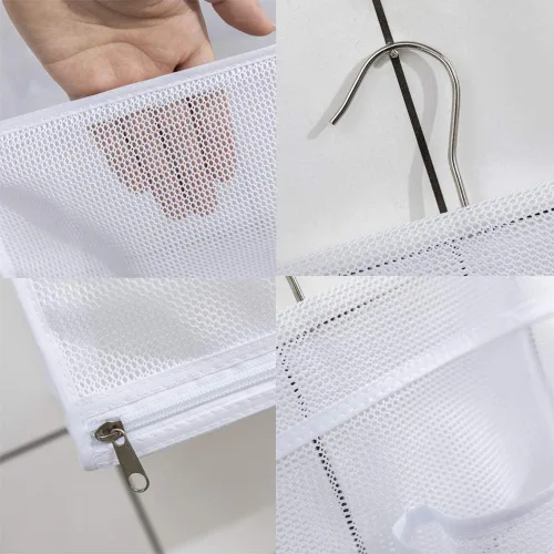 Vista 3 de ALYER Bolsa organizadora de juguetes de baño de malla colgante, organizador grande de almacenamiento para ducha con colgador duradero (negro)