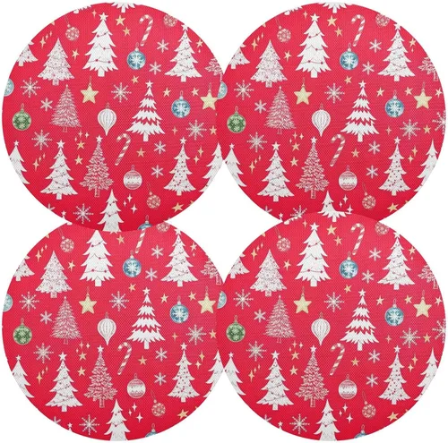 Vista 2 de White Christmas Trees Round Placemat, Non Slip Heat Resistant Table Mats for Kitchen one sizex1