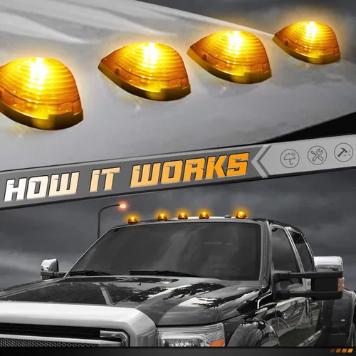Vista 4 de HERCOO Lentes de luces LED para techo, color ámbar, para cabina, compatible con 1999-2016 Super Duty F250 F350 F450 F550 Reemplazo del mercado