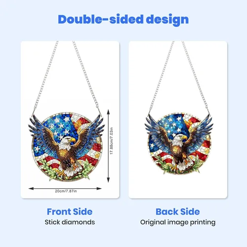 Vista 5 de MXJSUA Atrapasoles con pintura de diamante de águila calva americana, kits de arte de diamantes para adultos, adornos colgantes con cadena