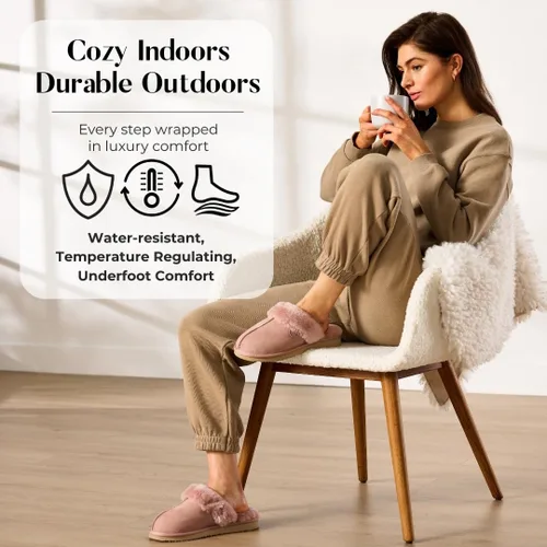 Vista 10 de Fireside by Dearfoams Women's Fireside Sydney Shearling Fur IndoorOutdoor Scuff Slipper With Wide Widths