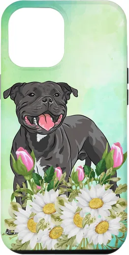Vista 6 de Funda para iPhone 15 con diseño floral de Staffordshire Terrier Dog Daisy Tulipán Flores Pitbull