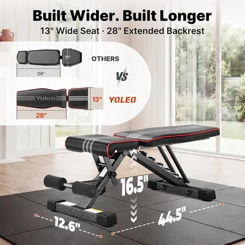 Vista 7 de YOLEO Adjustable Weight Bench for Home Gym, ASTM-Certified 827LBS, 98% Pre-Assembled, Foldable Gym Bench with 84 Positions Incline Decline Flat