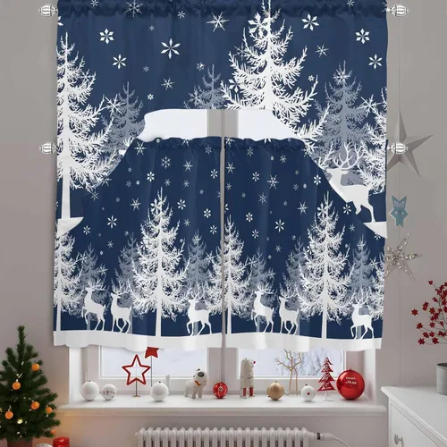 Vista 11 de Cenefa de árbol de copo de nieve, cenefa con dobladillo para barra, paneles de cortina para dormitorio, sala de estar, baño, cafetería, ventanas