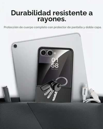 Vista 4 de Miimall Funda delgada para Galaxy Flip 7 con protector de pantalla integrado, grado militar, a prueba de golpes, a prueba de caídas, delgada Negro