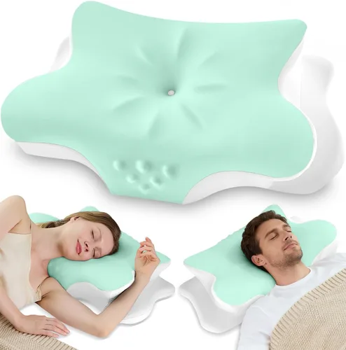 Vista 13 de Almohada cervical para el cuello para aliviar el dolor, almohada ergonómica de espuma viscoelástica para dormir de lado con contorno, almohada