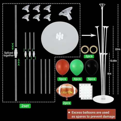 Vista 2 de Kit de soporte para globos de fiesta de fútbol 2 juegos con 2 globos de rugby de aluminio tipo bola, centro de mesa temático de fútbol para mesas