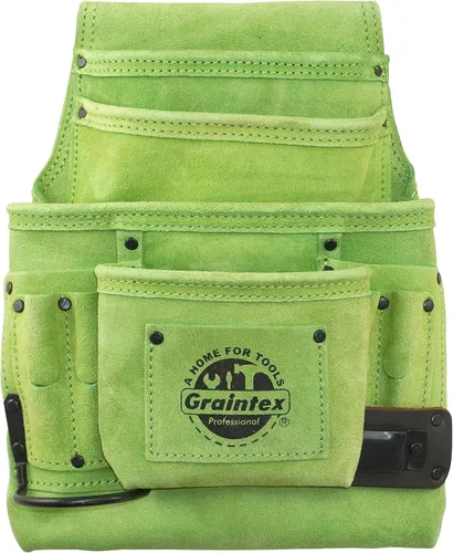 Vista 9 de Graintex Bolsa para clavos y herramientas de 10 bolsillos, bolsa de herramientas de cuero de gamuza, cinturón de herramientas para constructores