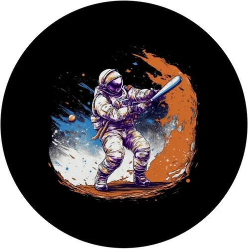 Vista 3 de Disfraz de astronauta juega béisbol en el espacio para hombres y niños PopSockets intercambiables PopGrip
