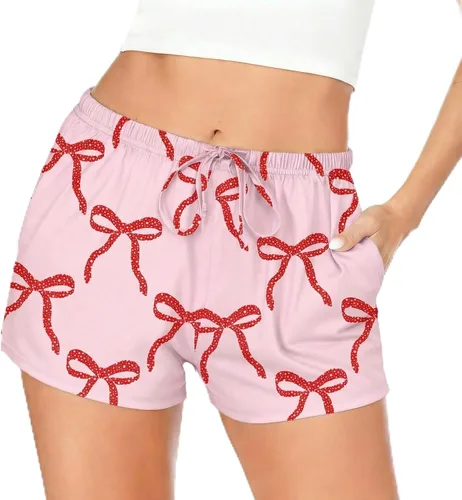 Vista 14 de Ekouaer - Pantalones cortos de pijama para mujer con bolsillos elásticos y tira elástica, para dormir, con cordón Negro