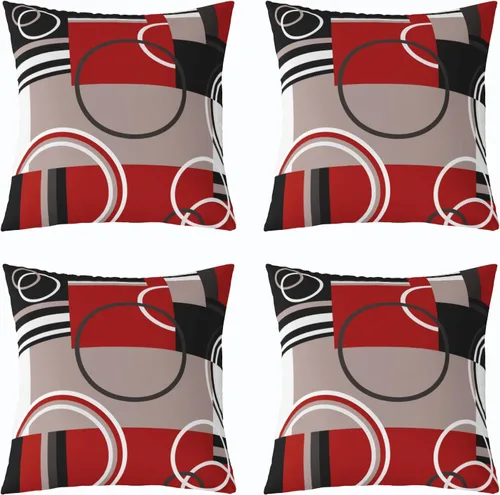 Vista 25 de Juego de 4 fundas de almohada geométricas modernas de turquesa con rayas en gris, negro y azul, cojines decorativos con espirales circulares retro
