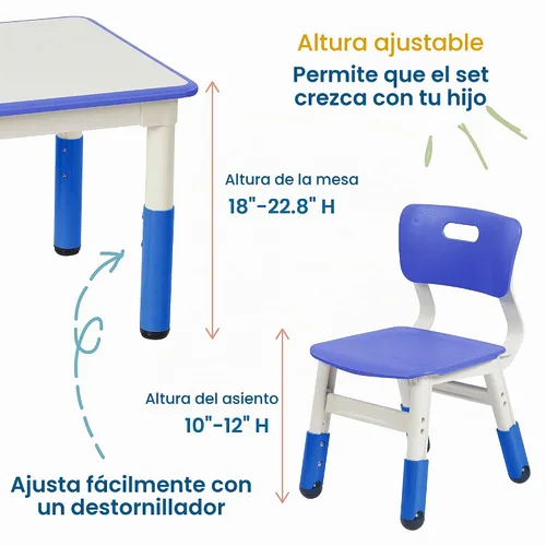 Vista 3 de ECR4Kids Mesa de actividades rectangular ajustable de borrado en seco, 2 Azul