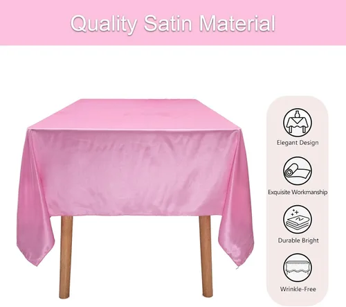 Vista 2 de MRJ Paquete de 4 manteles rectangulares de satén de seda brillante de 58 x 102 pulgadas, mantel de satén rosa superpuesto para fiestas