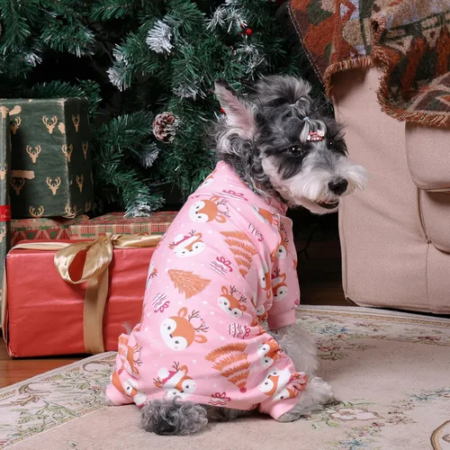 Vista 5 de CuteBone Pijama Térmico para Perro con Cuello de Tortuga, Abrigo Navideño de Forro Polar – Ropa Suave y Acogedora de Cuello Alto para Perros