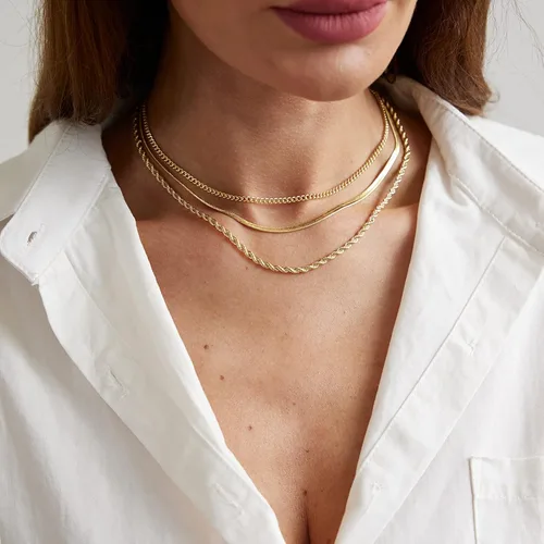 Vista 72 de Collares en capas para mujer, chapados en plata, delicada cuerda torcida de serpiente, delicado collar en capas, gargantilla de diferentes