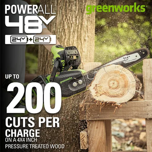 Vista 2 de Greenworks Motosierra inalámbrica sin escobillas de 48 V (24 V x 2) de 14 pulgadas
