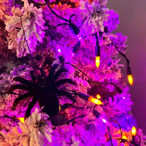 Vista 4 de WATERGLIDE - 50 luces LED de Halloween para uso al aire libre de 16 pies, tira de luces con 8 modos, tamaño mini, luces impermeables para árbol