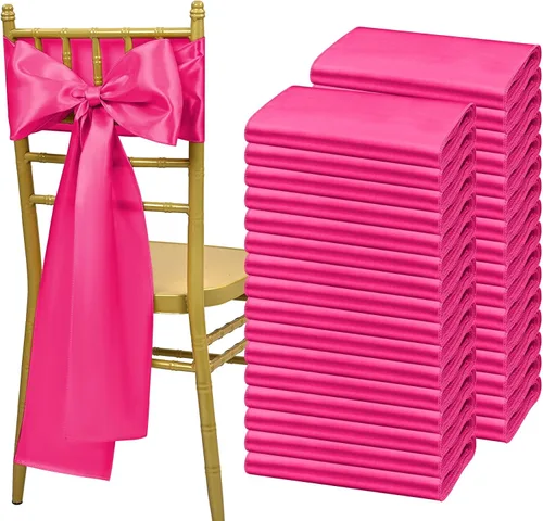 Vista 15 de Showgeous 60 cintas de satén color burdeos para decoración de sillas de recepción de boda, lazos para sillas de 7 x 78 pulgadas para banquetes