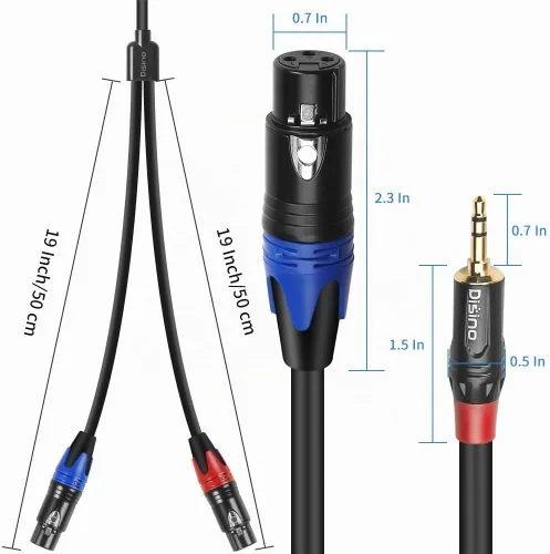 Vista 3 de Cable divisor Y de XLR doble hembra a 3,5 mm, cable de interconexión de micrófono de audio auxiliar estéreo TRS de XLR hembra desequilibrada a mini