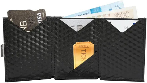 Vista 3 de EXENTRI Billetera Trifold de cuero - bloqueo RFID con clip de bloqueo de acero inoxidable