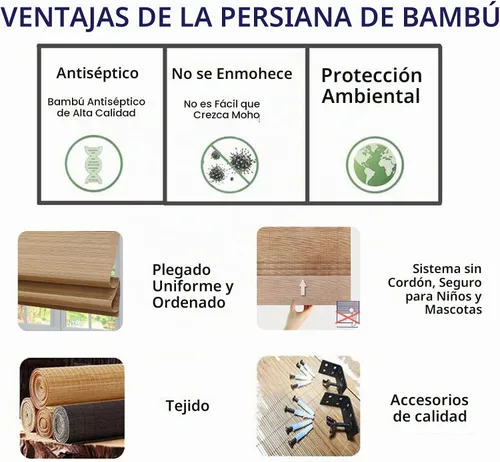 Vista 6 de Persianas de madera para ventana, persianas enrollables opacas con forro de bambú, fácil instalación para el hogar y el jardín, patrón 1