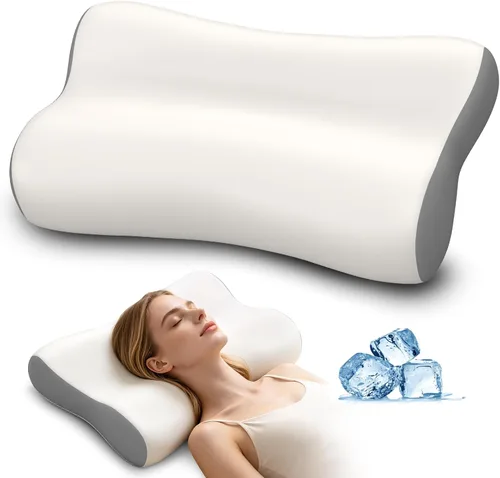 Vista 10 de Almohada cervical para el cuello, almohadas de espuma viscoelástica de contorno para aliviar el dolor de cuello, almohada ergonómica para dormir