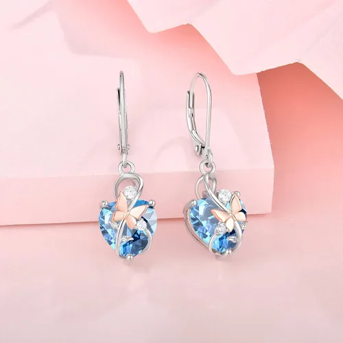Vista 7 de Oskani Butterfly Heart Necklaces and Earrings Jewelry Set for Women, 925 Sterling Silver Cubic Zirc for Women, 925 Sterling Silver Cubic Zirconia