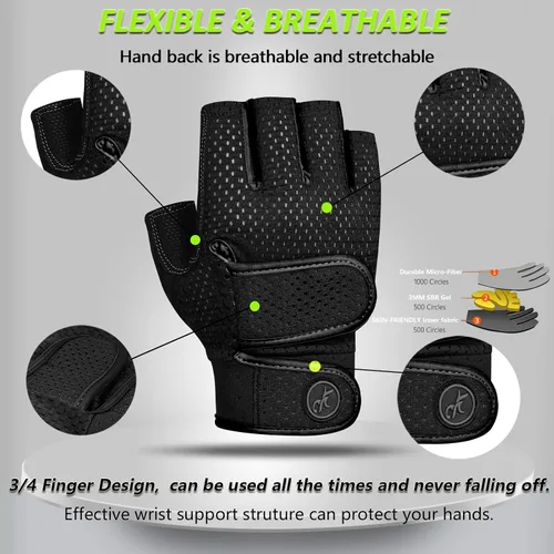 Vista 3 de Guantes de entrenamiento MOREOK con acolchado para levantamiento de pesas para hombres/mujeres, [Gel de 3MM] guantes sin dedos de agarre