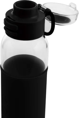 Vista 4 de SOMA - Botella de agua de vidrio con funda de silicona, tapa deportiva, 17 onzas, color negro