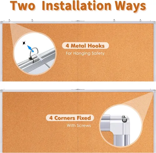 Vista 6 de Maxtek - Tablón de anuncios grande de corcho para pared con marco de aluminio de 48 x 36 pulgadas 4'X 3' Corkboard Foldable Wall Mount Design, Pin