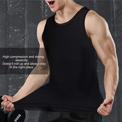 Vista 5 de Ursexyly Camisa de compresión para hombre, chaleco moldeador de capa base, chaleco con control de abdomen, camiseta sin mangas