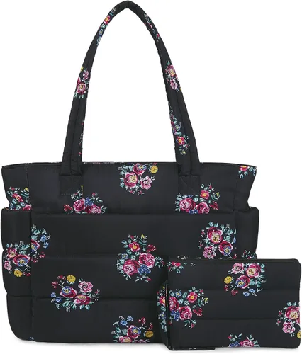 Vista 27 de TOPDesign Bolsa Tote Acolchada para Mujer, Bolso de Mano Ligero Inflado con Compartimentos, Bolsa de Hombro Acolchada para Trabajo, Viajes, Gimnasio
