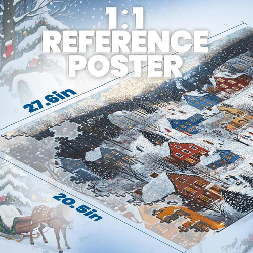Vista 4 de Rompecabezas de Navidad de 1000 piezas para adultos, rompecabezas de pueblo de nieve, rompecabezas para celebrar Navidad, regalo para familiares