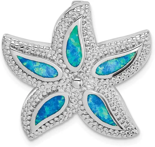 Vista 9 de Collar de plata de ley 925 con diseño de estrella de mar de ópalo azul creado colgante de pez vida marina joyería fina para mujer regalos para ella