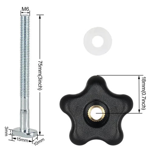 Vista 5 de Toolcool Pernos de pista en T M6 x 2.953 in, kit de perilla de estrella, pernos de ranura en T de 3 pulgadas con arandelas, accesorios