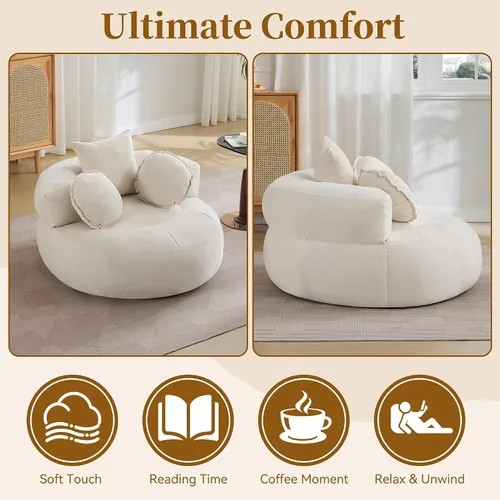 Vista 5 de WUTUTUEE Silla Sofá de Piso Redonda de Gran Tamaño, Chaise Lounge Circular de Chenilla Comprimida, Sin Montaje, Silla de Barril Sin Huesos, Sofá