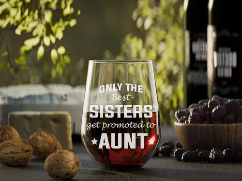 Vista 2 de Only The Best Sisters Get Promoted to Aunt Copa de vino sin tallo con anuncio de embarazo (tía)