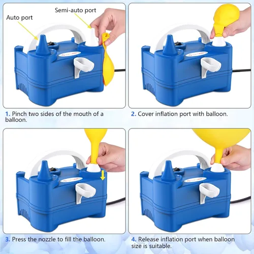 Vista 4 de IDAODAN Bomba eléctrica de globo de aire portátil de doble boquilla de 110 V 600 W, inflador eléctrico de globos para decoración de fiestas de niños