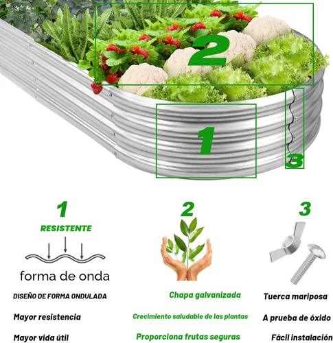 Vista 4 de Rakukiri Jardinera elevada con certificación GRS galvanizada para exteriores, maceta ovalada de metal resistente a la putrefacción de 5 pies, maceta