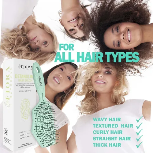 Vista 6 de Fiora Naturals Cepillo desenredante para el cabello, 100% cepillo desenredante biológico con cerdas ultrasuaves, se desliza a través de los enredos