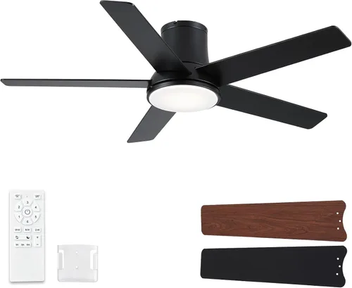 Vista 15 de Ventiladores de techo de 42 pulgadas con luces y control remoto, ventilador de techo negro de montaje empotrado para dormitorio, sala de estar