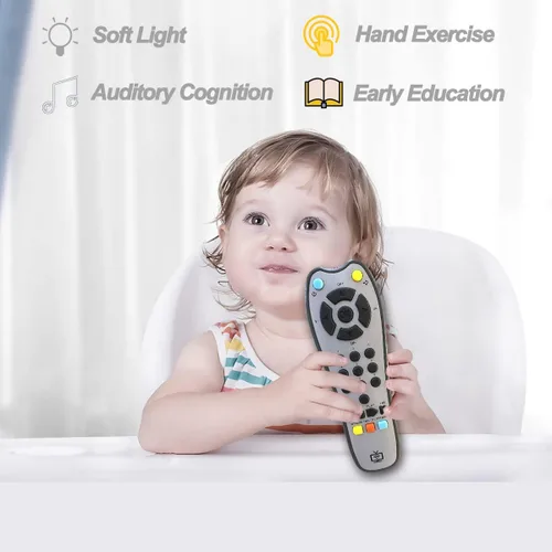 Vista 3 de Juguete de control remoto de TV musical para niños con luz y sonido suaves, volumen ajustable, educación temprana, juguete de regalo con inglés