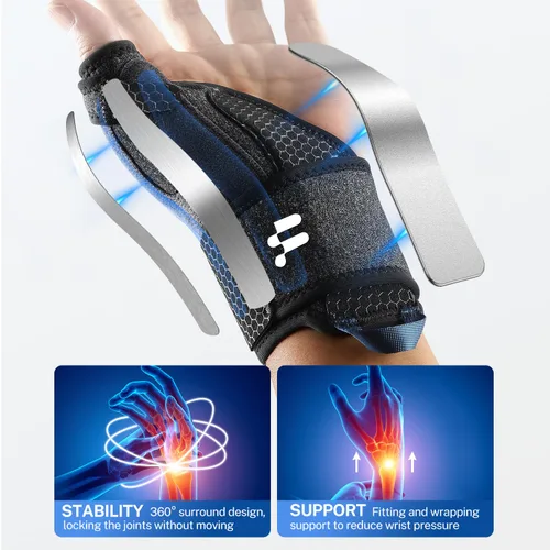 Vista 2 de Soporte para pulgar todo en uno con estabilizador de palma y muñeca: alivio del dolor para túnel carpiano, tenosinovitis de De Quervain, tendinitis